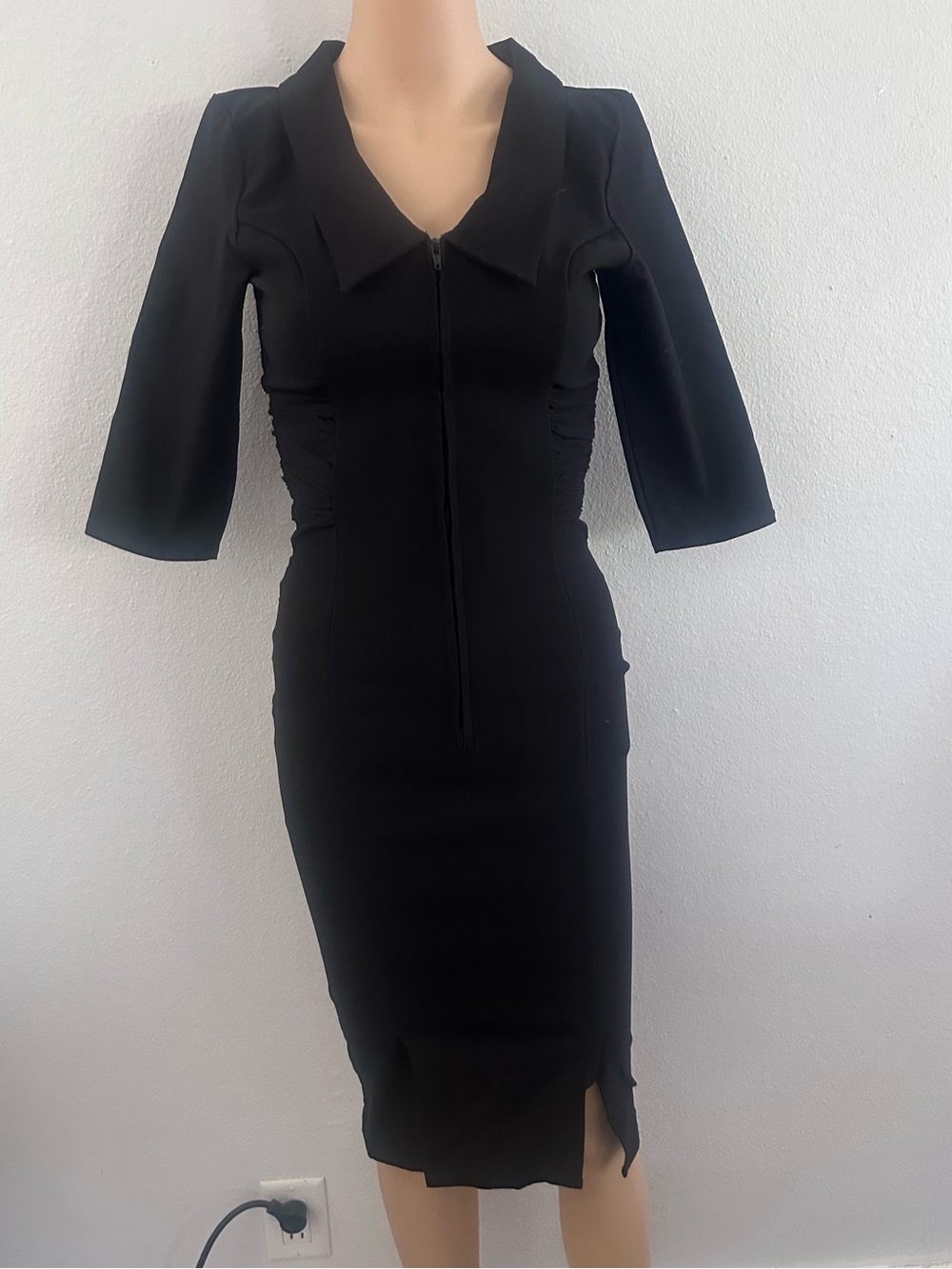 Stop Staring Black Fitted Midi Dress with Collar